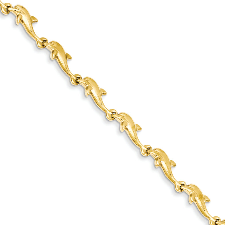 14K Gold Dolphin Bracelet 7 Inches