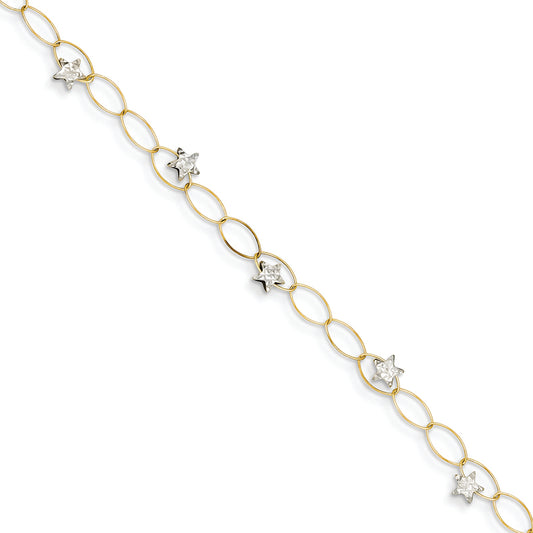 14K Gold Two-tone Puff Stars Bracelet 7.25 Inches