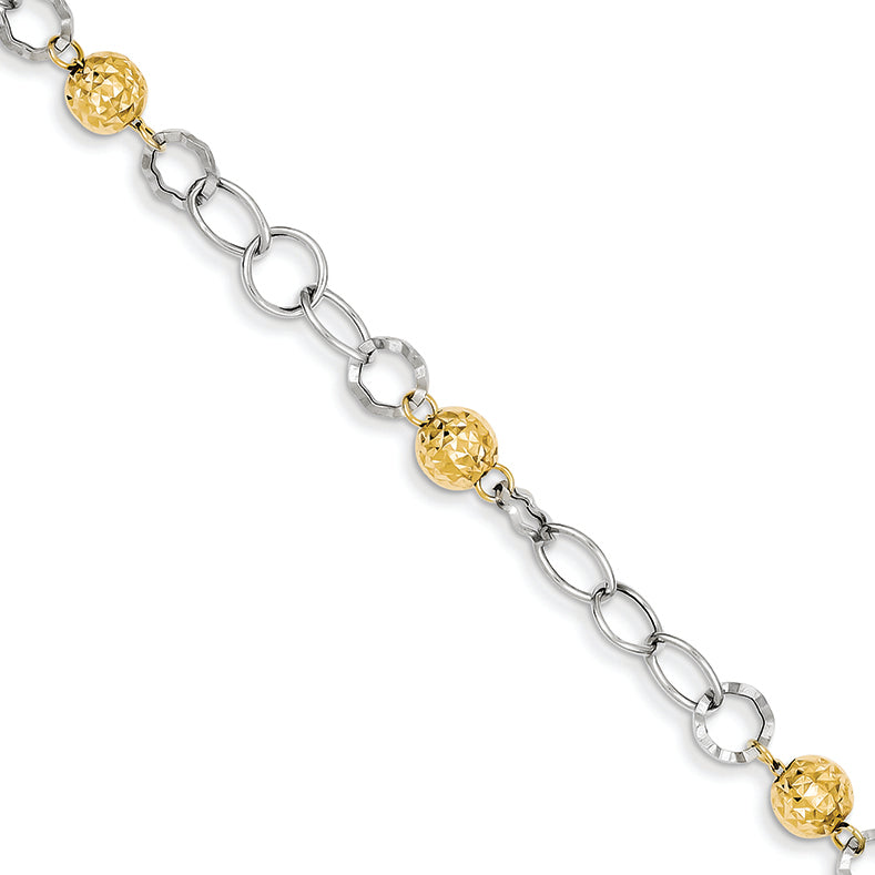 14K Gold Two-tone Bead Bracelet 7.25 Inches