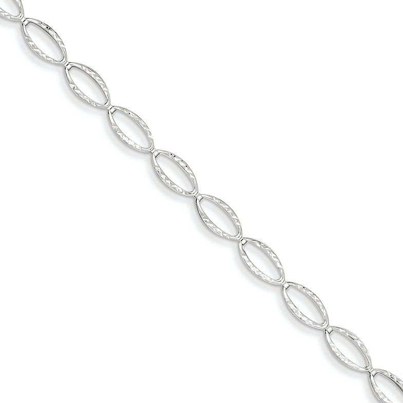 14K White Gold Polished Oval Link Bracelet 7.25 Inches