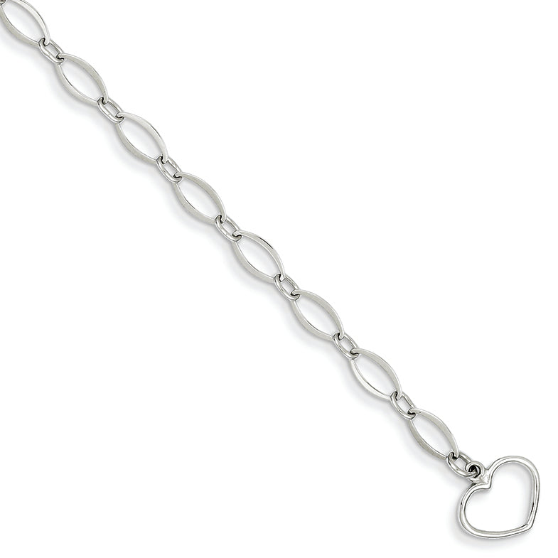 14K Gold White Polished Oval Link Bracelet 7 Inches