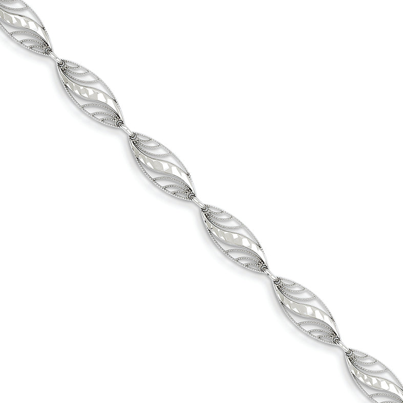 14K White Gold Diamond Cut Bracelet 7.25 Inches