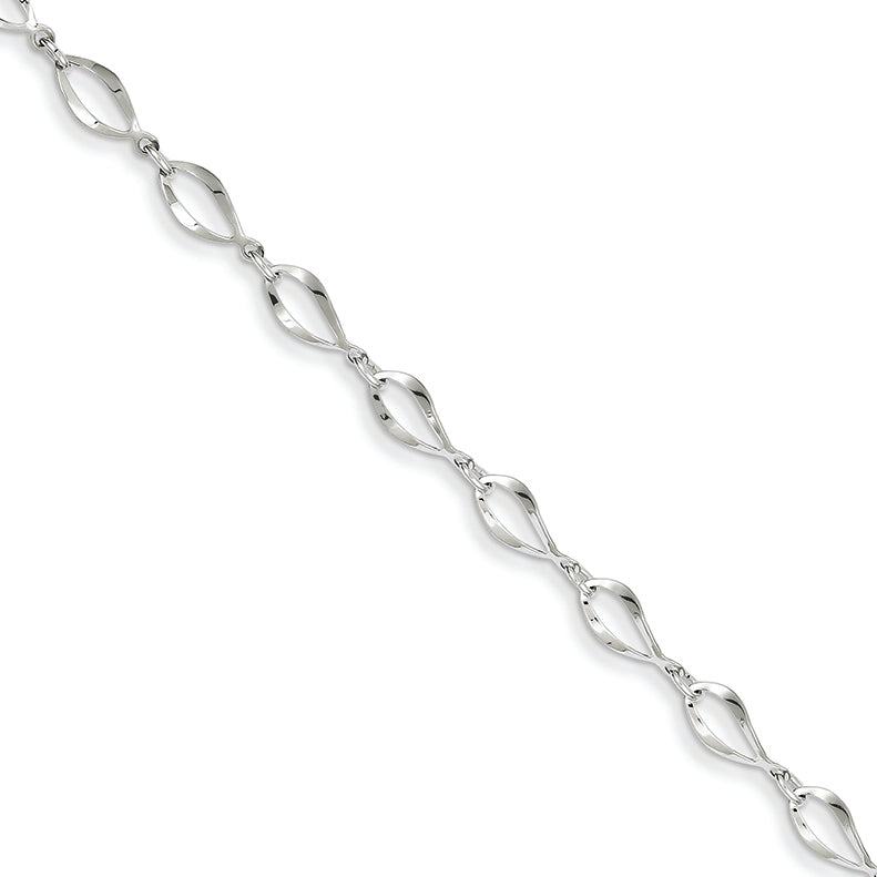 14K White Gold Polished Fancy Link Bracelet 7.25 Inches