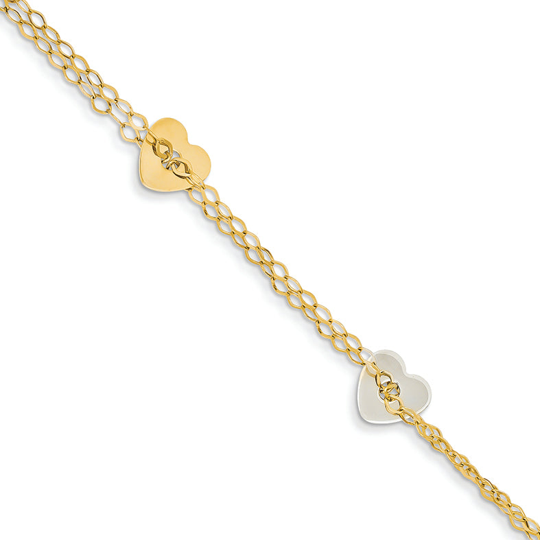 14K Gold Two-tone Polished Heart Bracelet 7.25 Inches