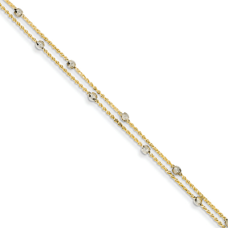14K Gold Spiga Double Strand Two-tone Mirror Beads Bracelet 7.25 Inches