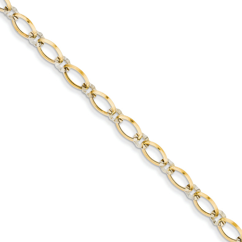 14K Gold Two-tone Oval and Diamond Cut Circle Bracelet 7.25 Inches