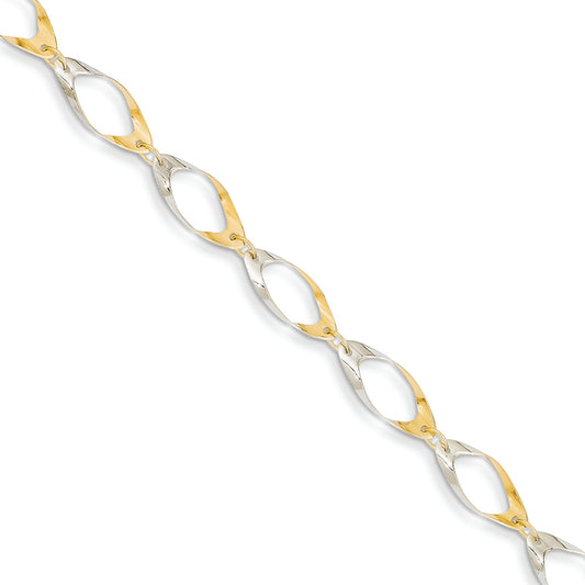 14K Gold Gold With Rhodium Oval Link Chain Bracelet 7 Inches