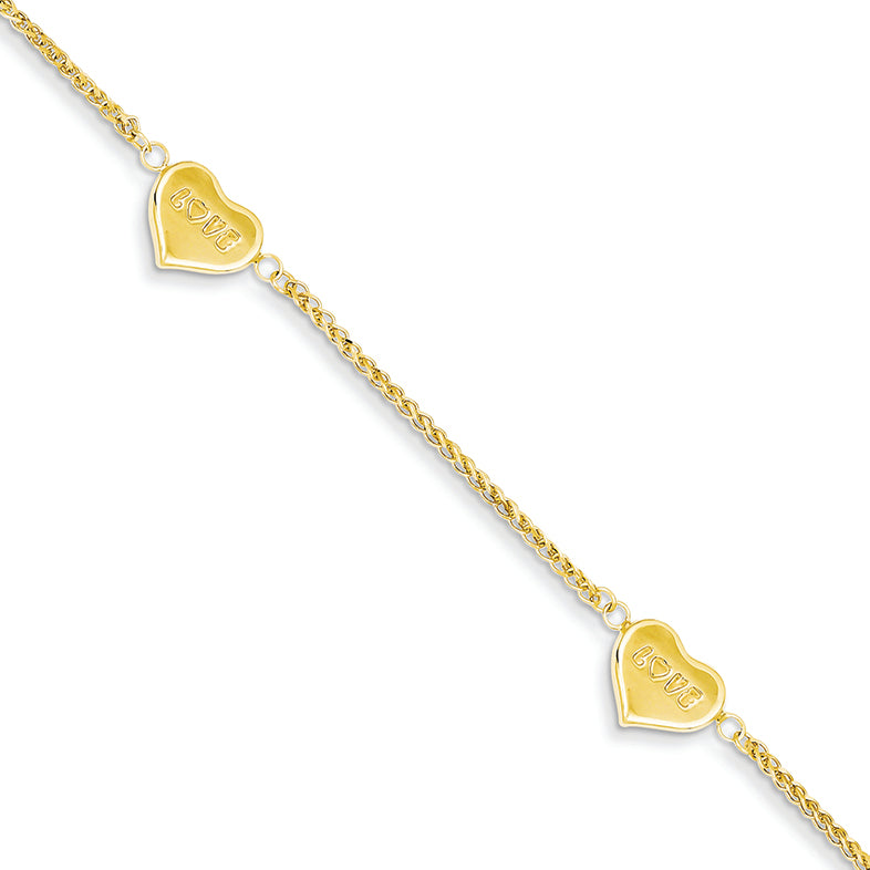 14K Gold Spiga Puff Hearts LOVE Bracelet 7.5 Inches