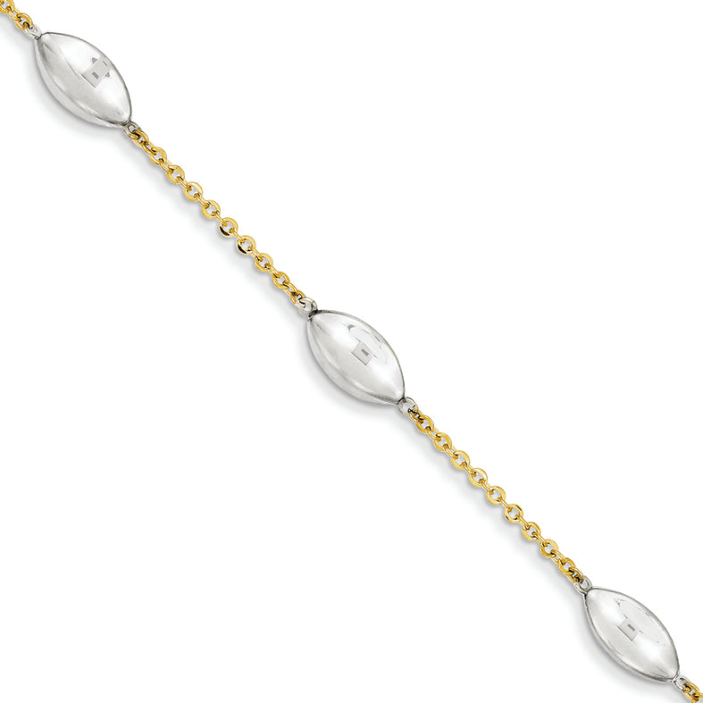 14K Gold Two-tone Polished and Brushed Bracelet 7.25 Inches