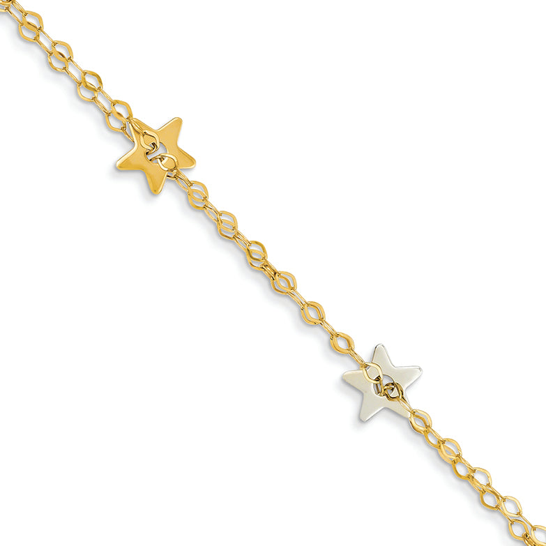 14K Gold Two-tone Polished Star Bracelet 7.25 Inches