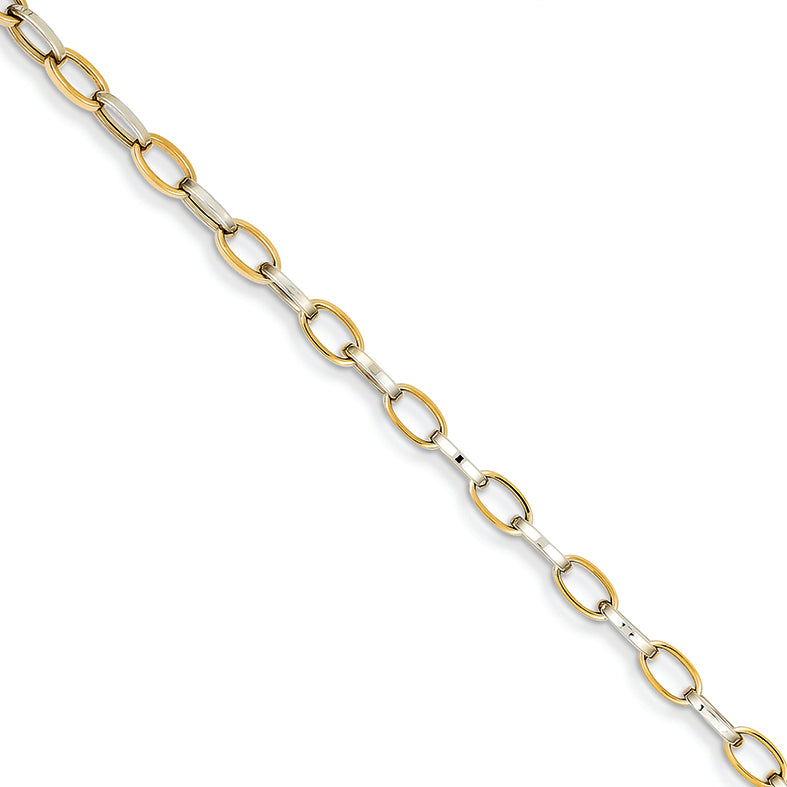14K Gold Two-tone Polished Open Link Bracelet 7.25 Inches