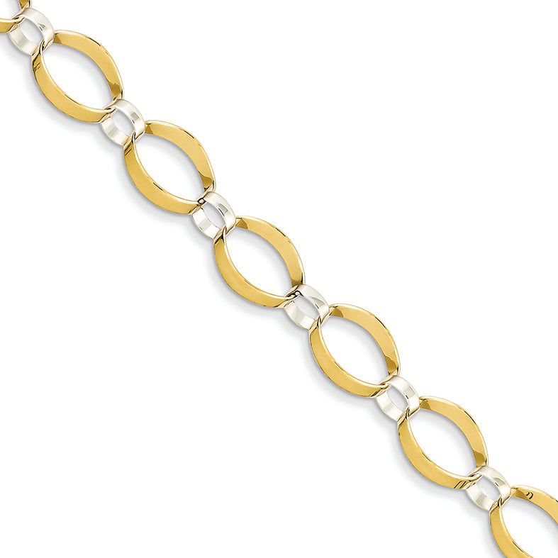 14K Gold Two-tone Polished Open Link Bracelet 7.25 Inches