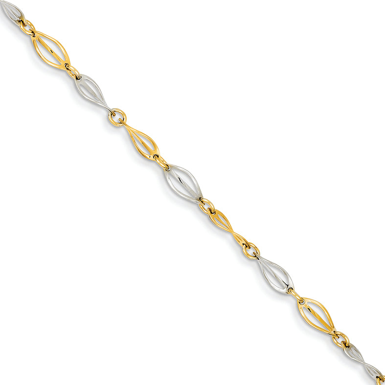 14K Gold Two-tone Polished Fancy Link Bracelet 7.25 Inches
