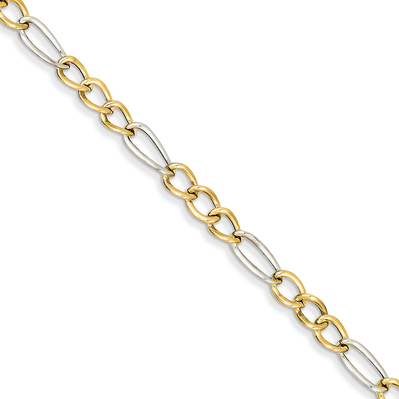 14K Gold Two-tone Polished Fancy Link Bracelet 7.25 Inches