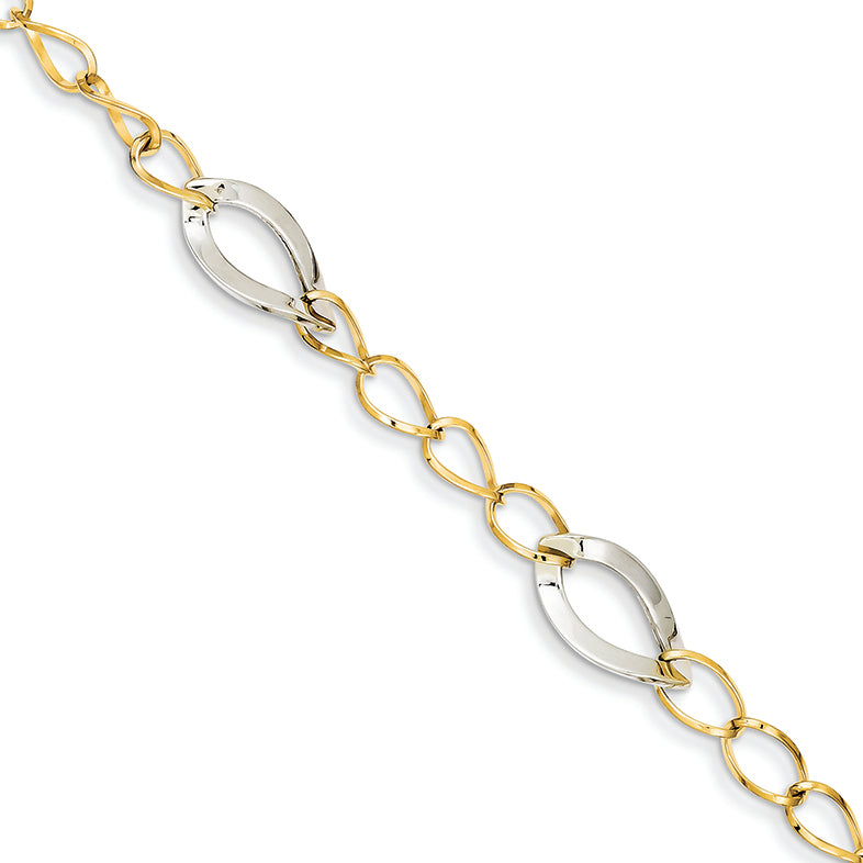 14K Gold Two-tone Polished Fancy Link Bracelet 7.25 Inches
