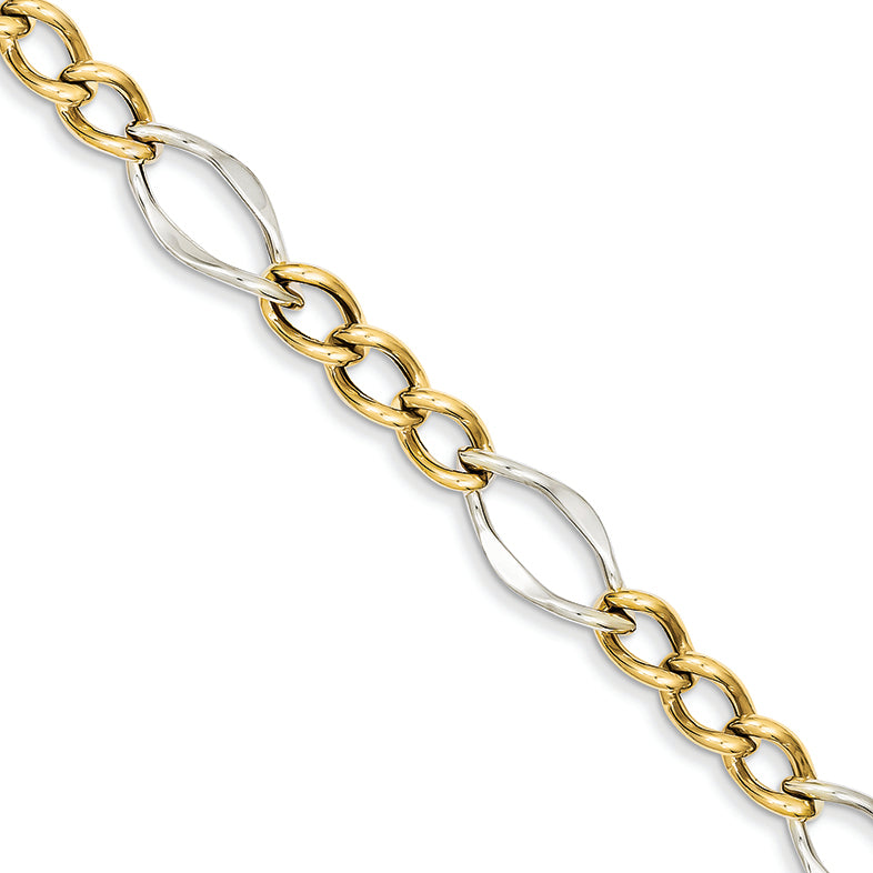 14K Gold Two-tone Figaro Link Bracelet 7.5 Inches
