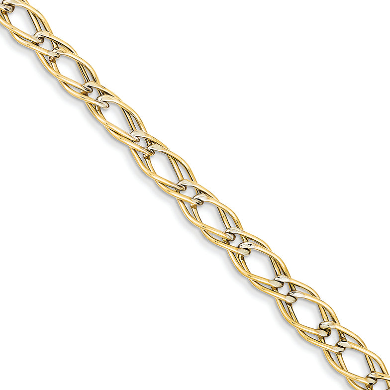 14K Gold Two-tone Polished Open Link Bracelet 7.25 Inches