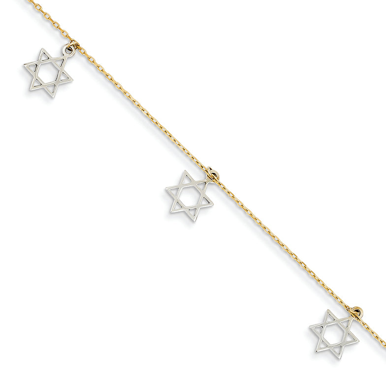 14K Gold Two-tone Polished Star of David Bracelet 7.25 Inches