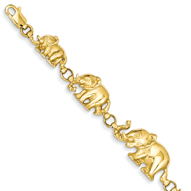 14K Gold Graduated Elephant Bracelet 7 Inches
