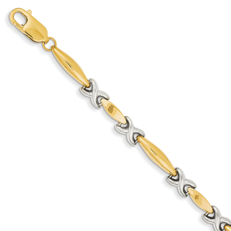 14K Gold Two-tone Polished Fancy Link Bracelet 7 Inches