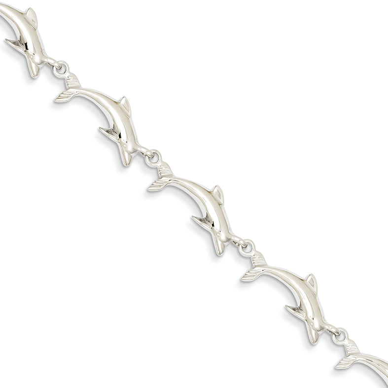 14K White Gold 8in Solid Polished Open-Back Dolphin Bracelet 8 Inches