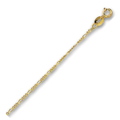 14K Solid Yellow Gold Classic Figaro 1.3mm thick 20 Inches
