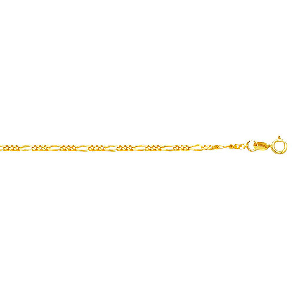 14K Solid Yellow Gold Classic Figaro Bracelet 1.9mm thick 7 Inches