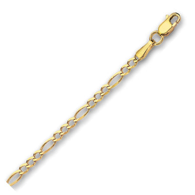 14K Solid Yellow Gold Classic Figaro 2.6mm thick 10 Inches