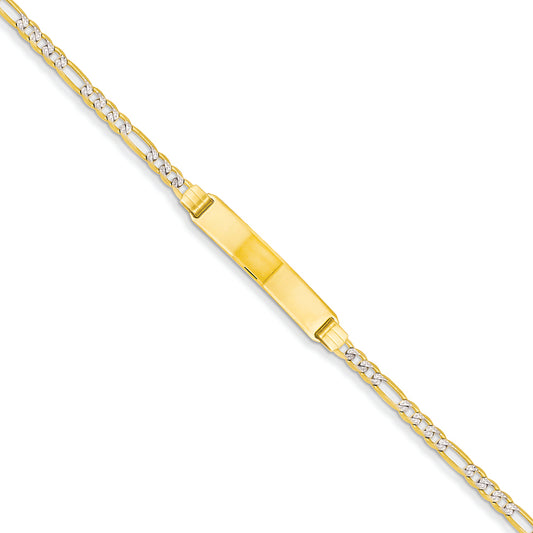 14K Gold Pave Figaro ID Bracelet 7 Inches