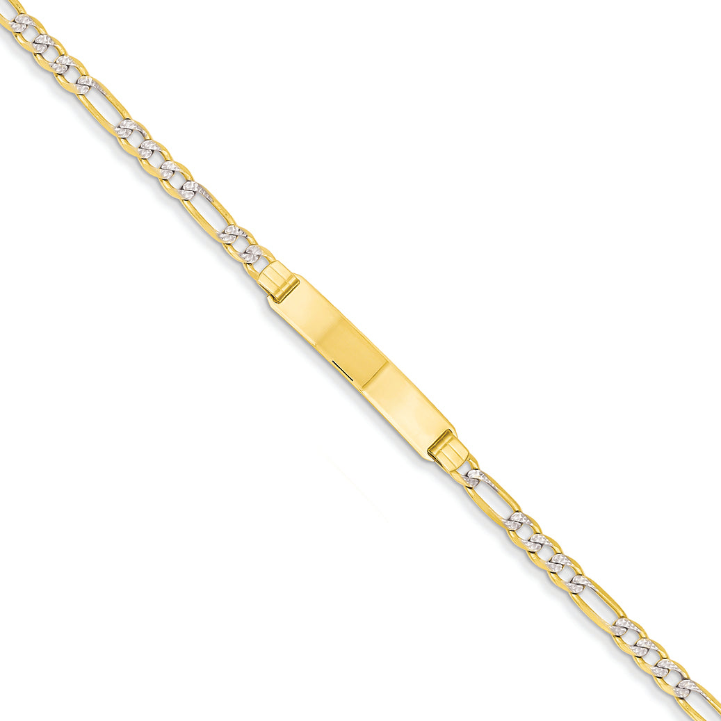 14K Gold Pave Figaro ID Bracelet 7 Inches