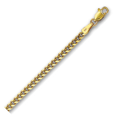 14K Solid Yellow Gold Gourmette Chain 3mm thick 18 Inches