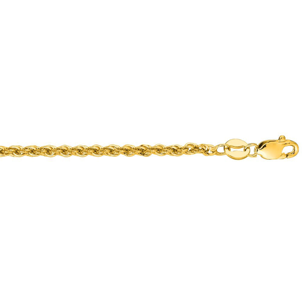 14K Solid Yellow Gold Hollow Rope Chain Necklace 2mm thick 20 Inches