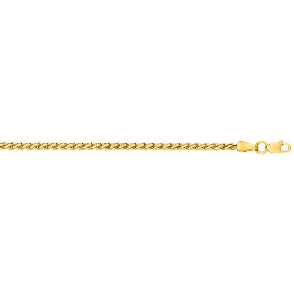14K Solid Yellow Gold Wheat Lite Chain Necklace 2.4mm thick 24 Inches