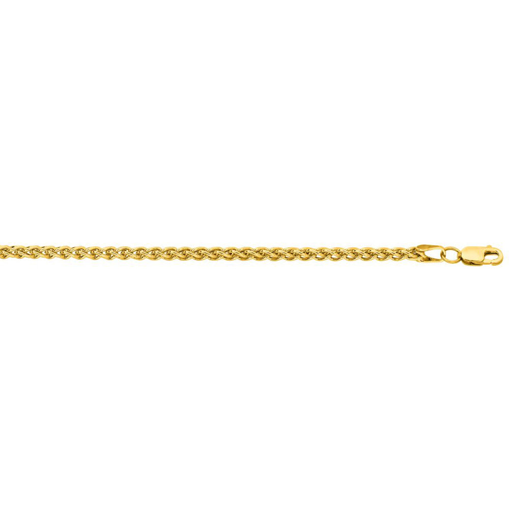 14K Solid Yellow Gold Wheat Lite Chain Necklace 2.8mm thick 18 Inches