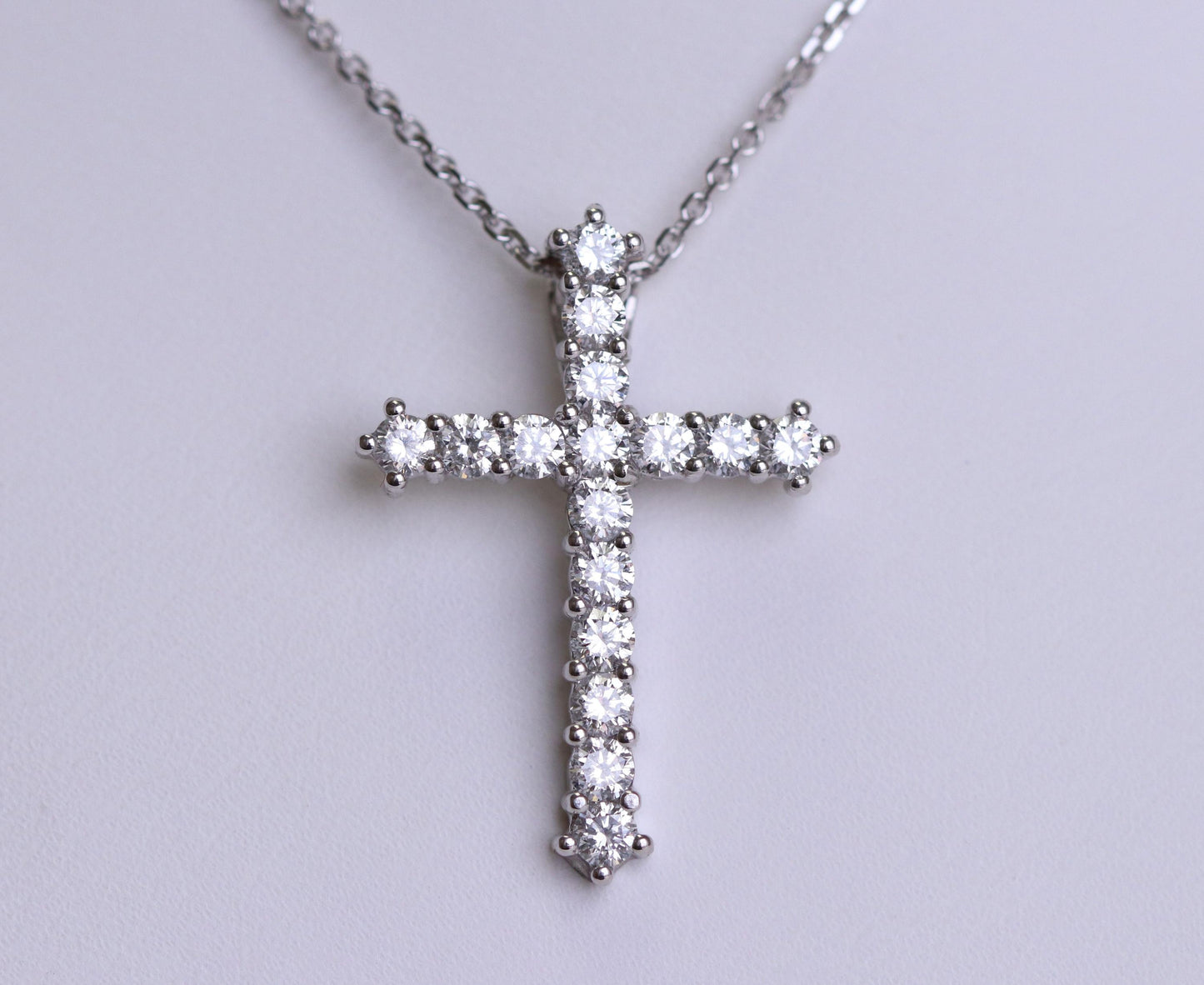 1.25 Carat Diamond Cross Pendant in 14K Solid White Gold
