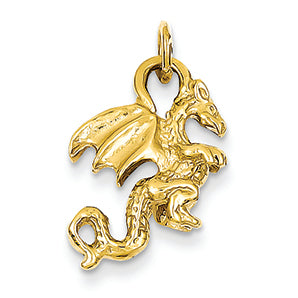 14K Gold Solid Polished 3-Dimensional Dragon Charm