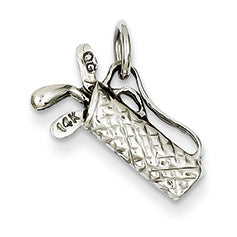 14K White Gold Solid Polished 3-Dimensional Golf Bag with Clubs Charm