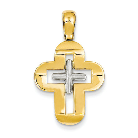 14K Gold Two-tone Solid Cross Pendant