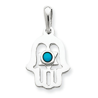 14K White Gold Turquoise Chamseh Pendant