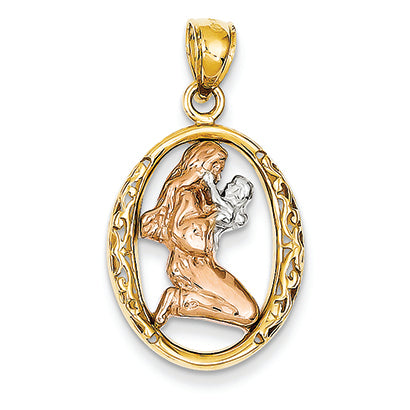 14K Gold Two-tone Mother with Baby Pendant