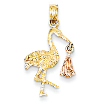 14K Gold Two-tone Stork Pendant