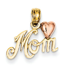 14K Gold Two-Tone Polished Mom with Heart Pendant