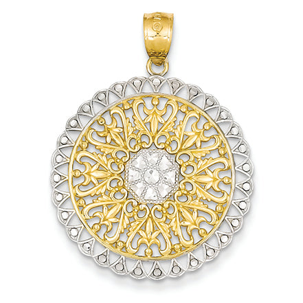 14K Gold Rhodium Filigree Pendant