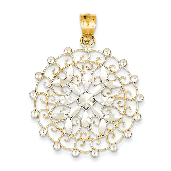 14K Gold Rhodium D/C Filigree Pendant