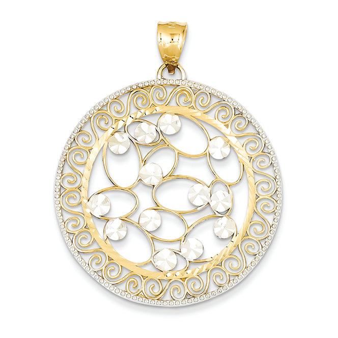 14K Gold Rhodium D/C Filigree Pendant