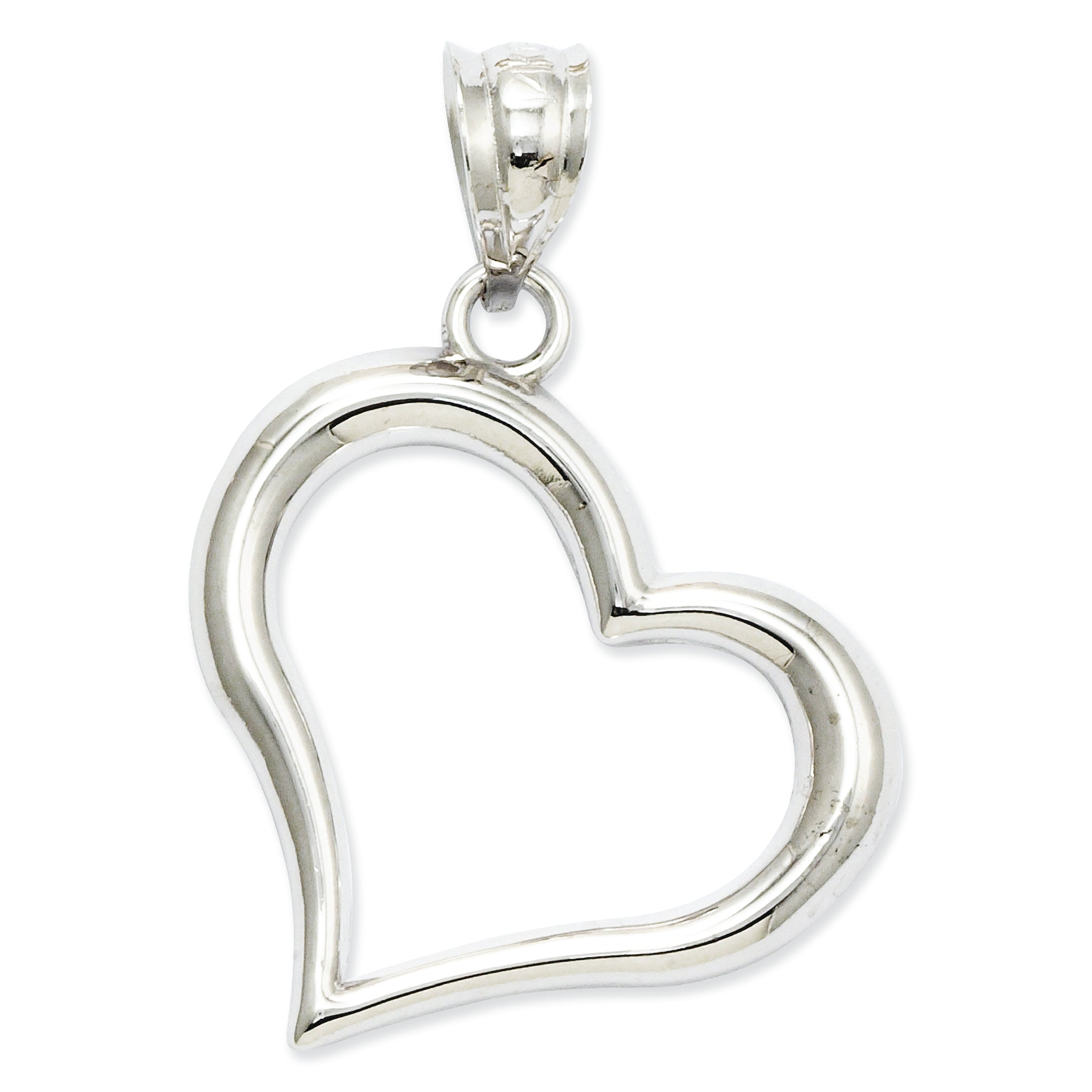 14K White Gold Polished Open Heart Pendant