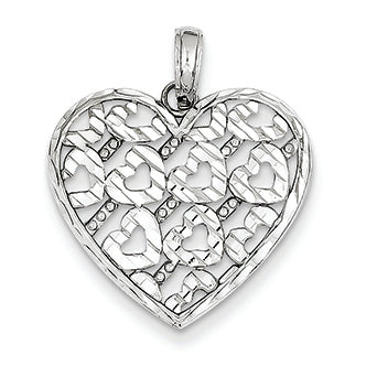 14K White Gold Diamond-cut Heart Pendant