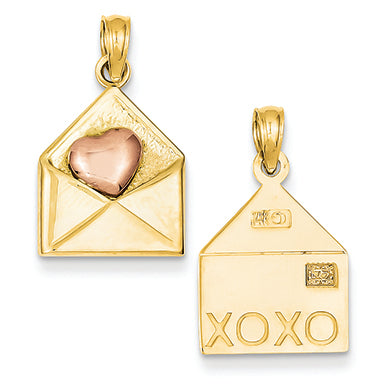 14K Gold Two-tone 3-D XOXO Envelope with Heart Pendant