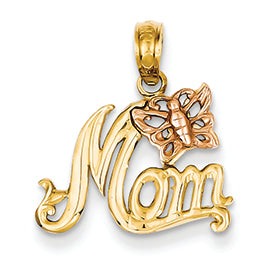 14K Gold Two-tone Mom with Butterfly Pendant