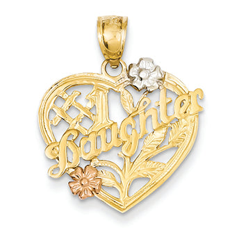 14K Gold Yellow & Rose Gold w/Rhodium #1 Daughter in Heart Pendant